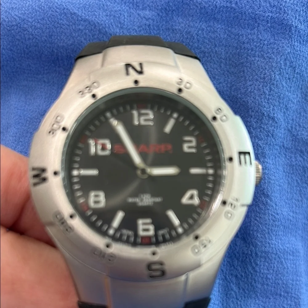 Sharp Silver and Black Analog Sport Watch